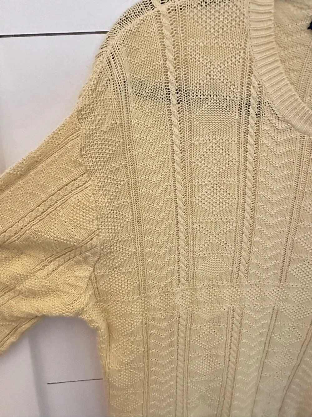 VTG M Polo Ralph Lauren Yellow Cable Knit Sweater 100% Cotton Crewneck Classic - Picture 5 of 12